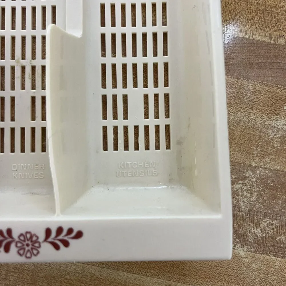 Vintage Silverware Flatware Organizer Tray Beige Maroon Floral Labeled 6 Section